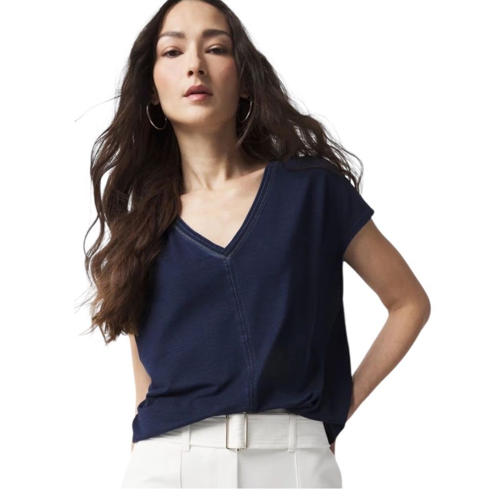White House Black Market Navy V-Neck Short Sleeve Top